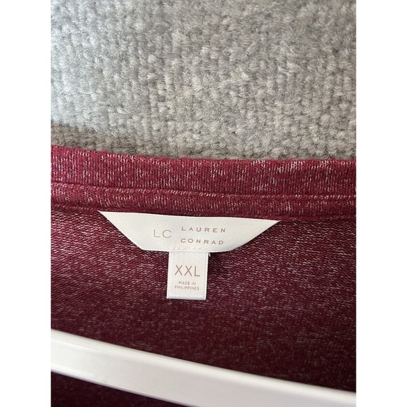 LC Lauren Conrad Soft Long Sleeve Chiffon Trim Knit Top Womens Size XXL Burgundy - Picture 3 of 6
